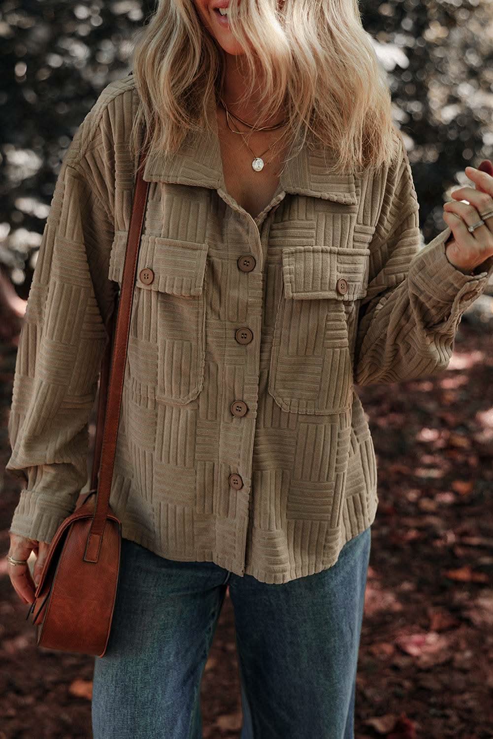 Chic dark khaki shacket with pockets - Love Salve